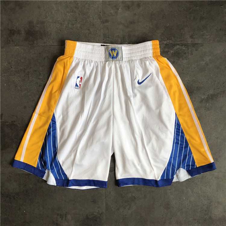Men NBA Golden State Warriors White Nike Shorts 0416
